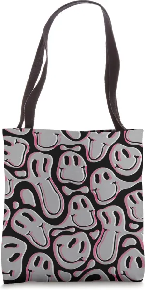 aesthetic trippy grey pink liquid swirl dripping smile face Tote Bag