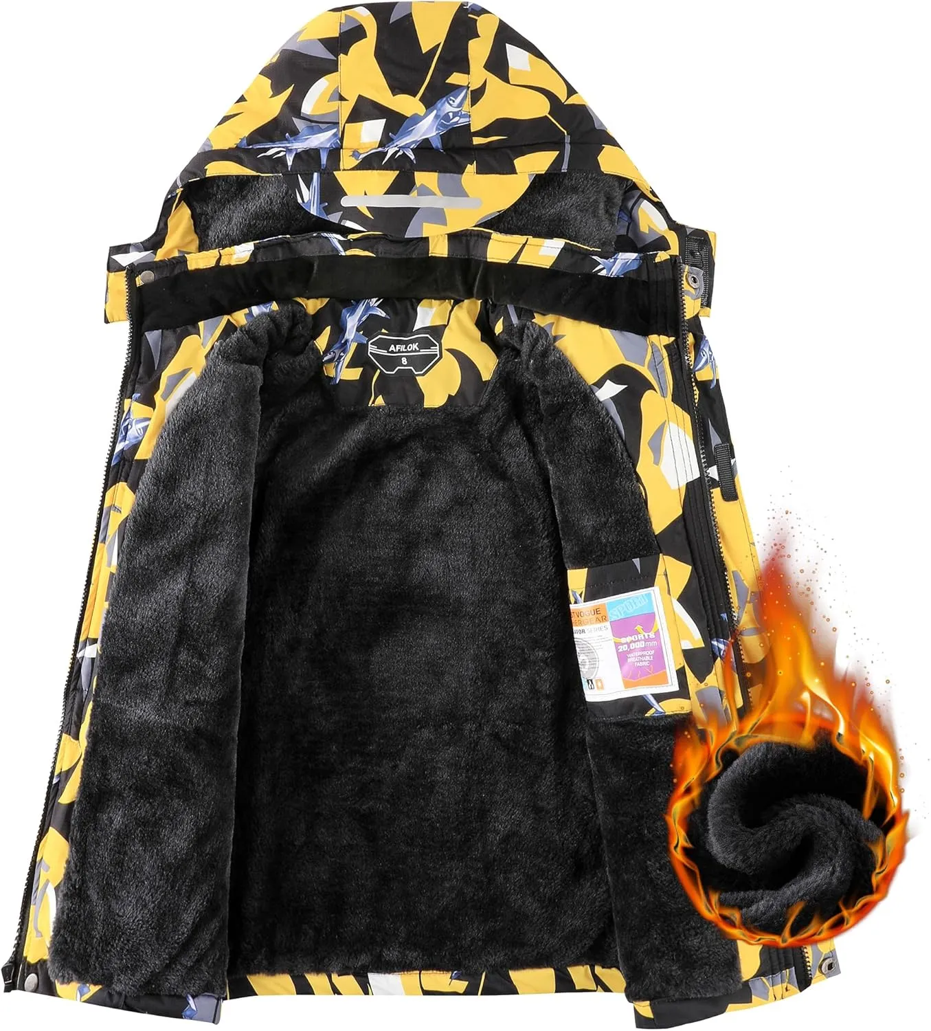 AFILOK Boy's Ski Jacket Waterproof Breathable Kids Fleece Lined Windproof Hooded Snowboard Coats