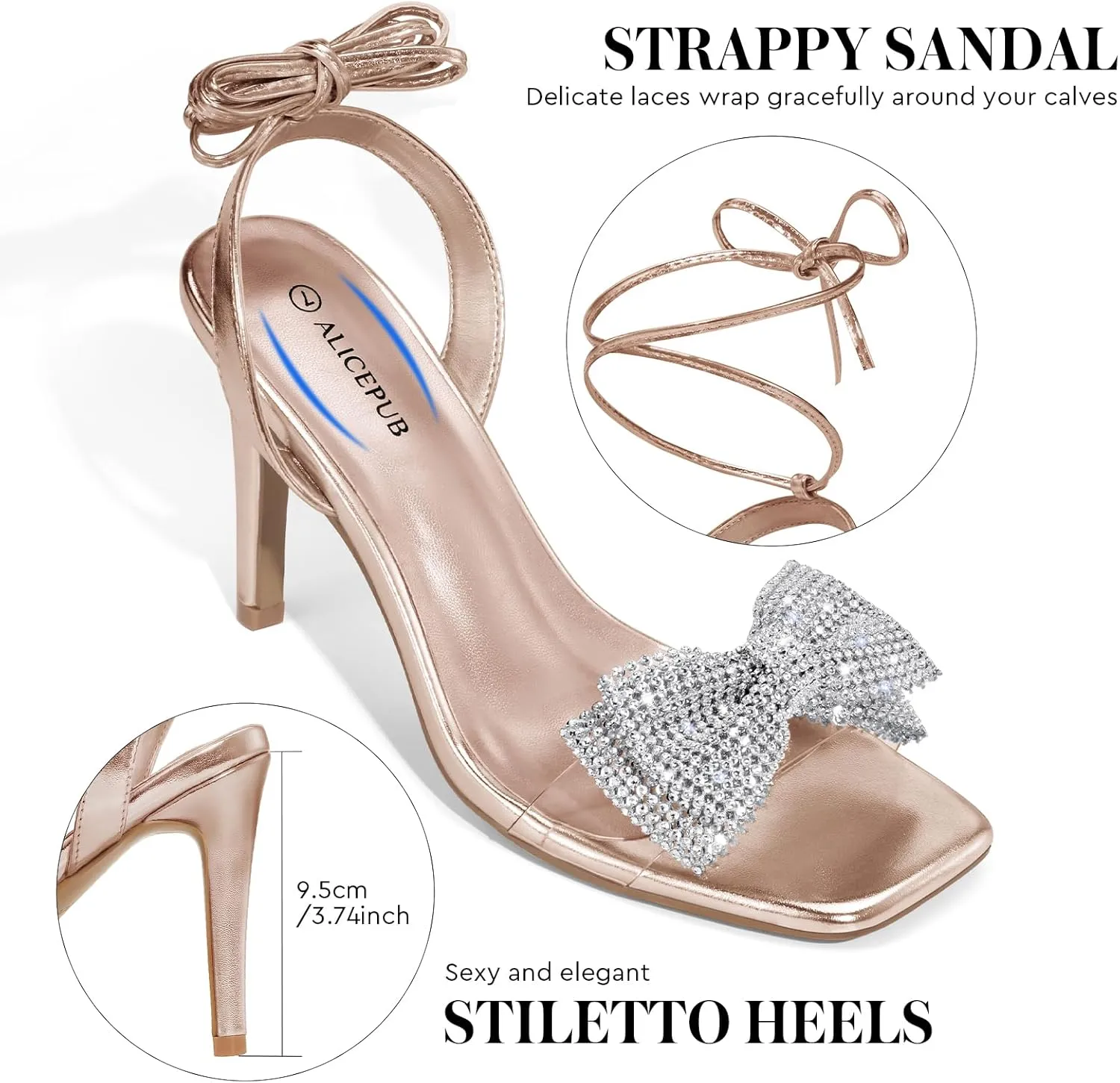 ALICEPUB Women's Braided Heeled Sandals 3 inch Chunky Block Heels Strappy Heels Square Open Toe Heels for Women Wedding Party Dressy