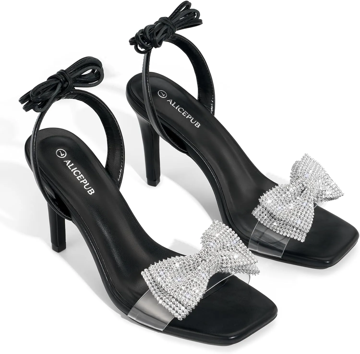 ALICEPUB Women's Braided Heeled Sandals 3 inch Chunky Block Heels Strappy Heels Square Open Toe Heels for Women Wedding Party Dressy