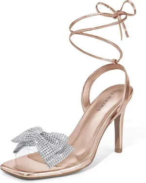 ALICEPUB Women's Braided Heeled Sandals 3 inch Chunky Block Heels Strappy Heels Square Open Toe Heels for Women Wedding Party Dressy