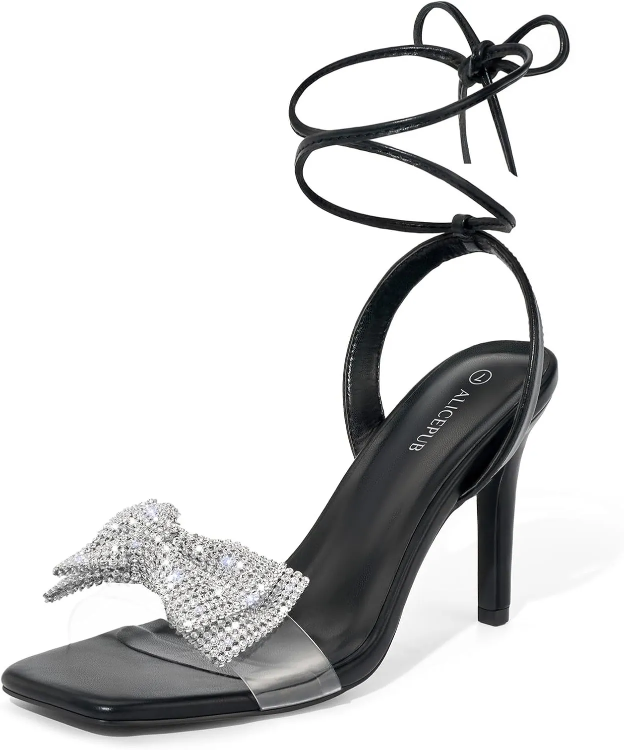 ALICEPUB Women's Braided Heeled Sandals 3 inch Chunky Block Heels Strappy Heels Square Open Toe Heels for Women Wedding Party Dressy