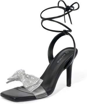 ALICEPUB Women's Braided Heeled Sandals 3 inch Chunky Block Heels Strappy Heels Square Open Toe Heels for Women Wedding Party Dressy