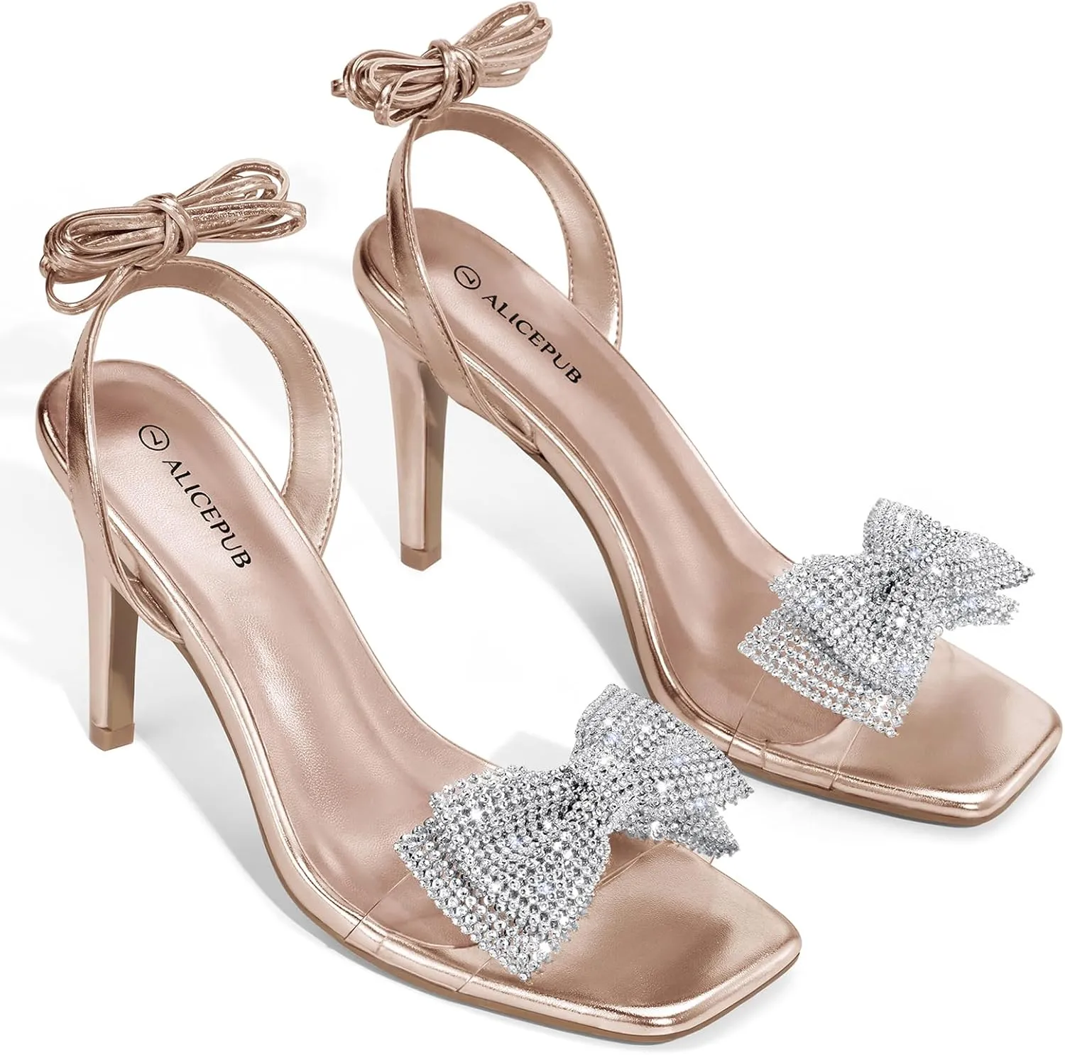 ALICEPUB Women's Braided Heeled Sandals 3 inch Chunky Block Heels Strappy Heels Square Open Toe Heels for Women Wedding Party Dressy