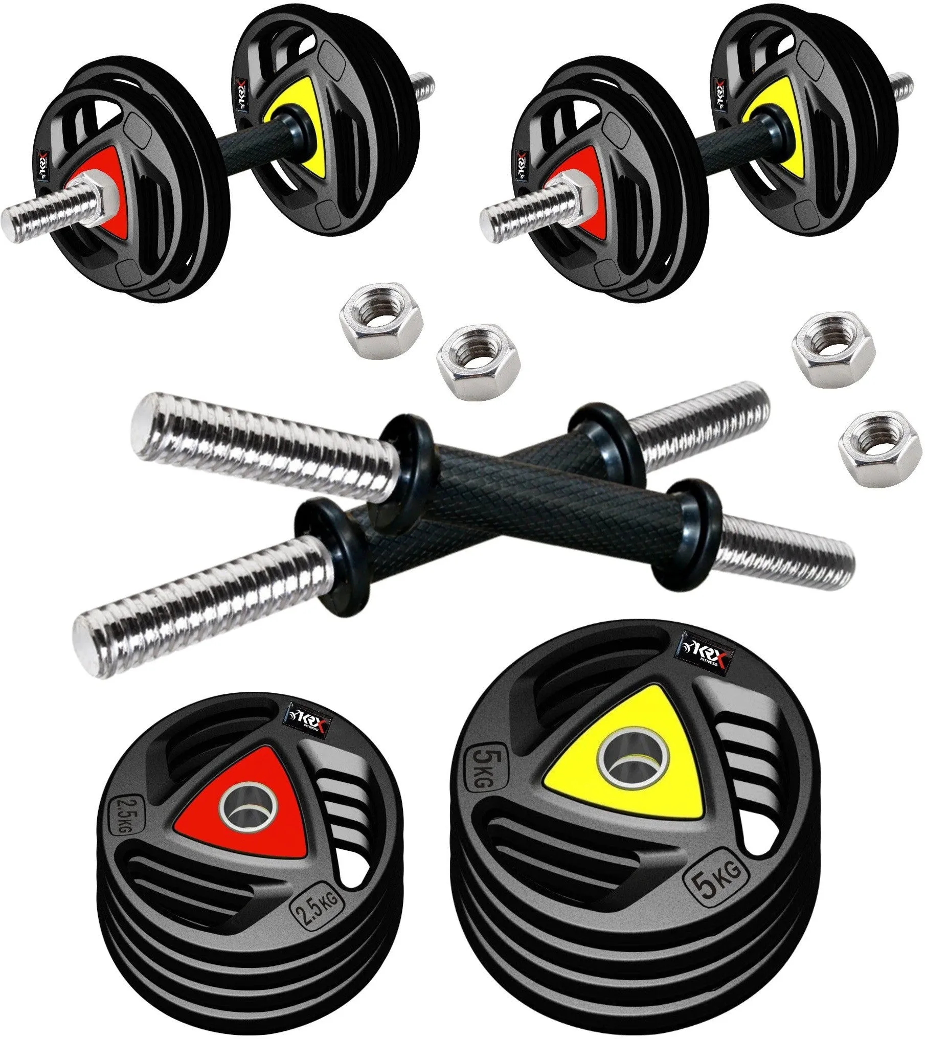 ALYV Professional Metal Integrated Rubber Plates DM-30kg Combo 16 Adjustable Dumbbell (30 kg)