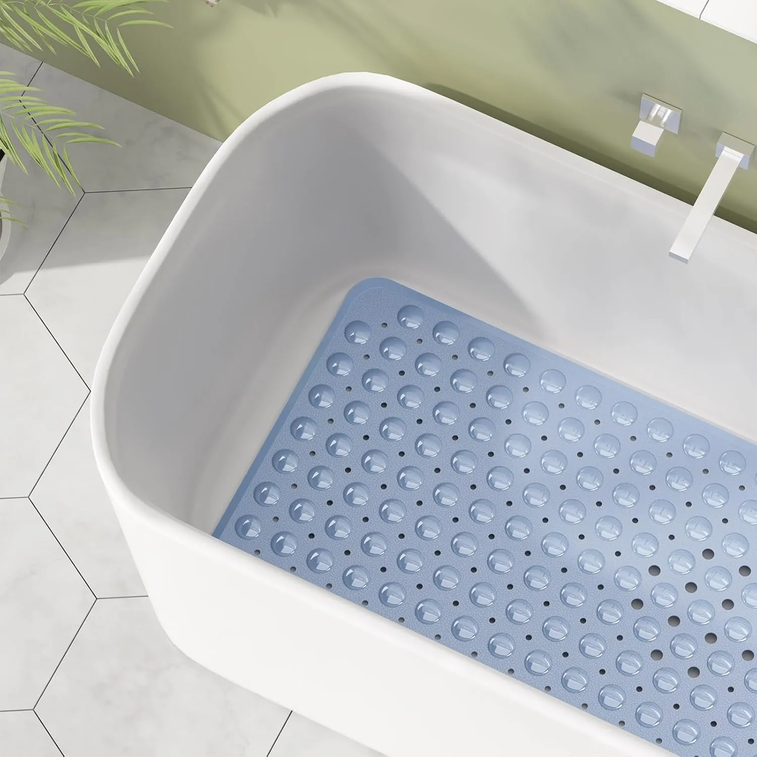 AmazerBath Shower Mat Non Slip 40 x 16 Inches, Shower Stall Mats with Suction Cups and Drain Holes, Non Slip Bath Mat for Tub for Elderly & Kids, Baby Blue