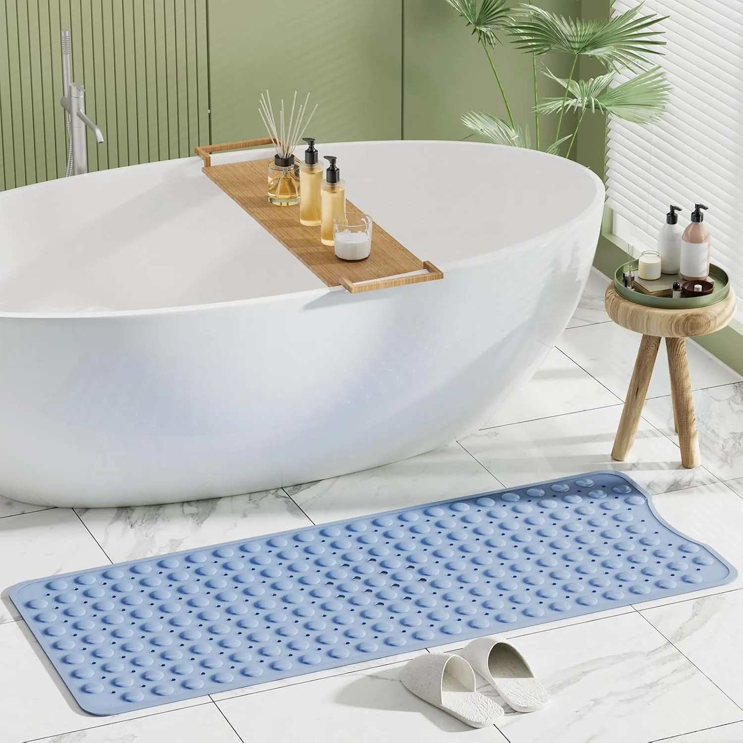 AmazerBath Shower Mat Non Slip 40 x 16 Inches, Shower Stall Mats with Suction Cups and Drain Holes, Non Slip Bath Mat for Tub for Elderly & Kids, Baby Blue