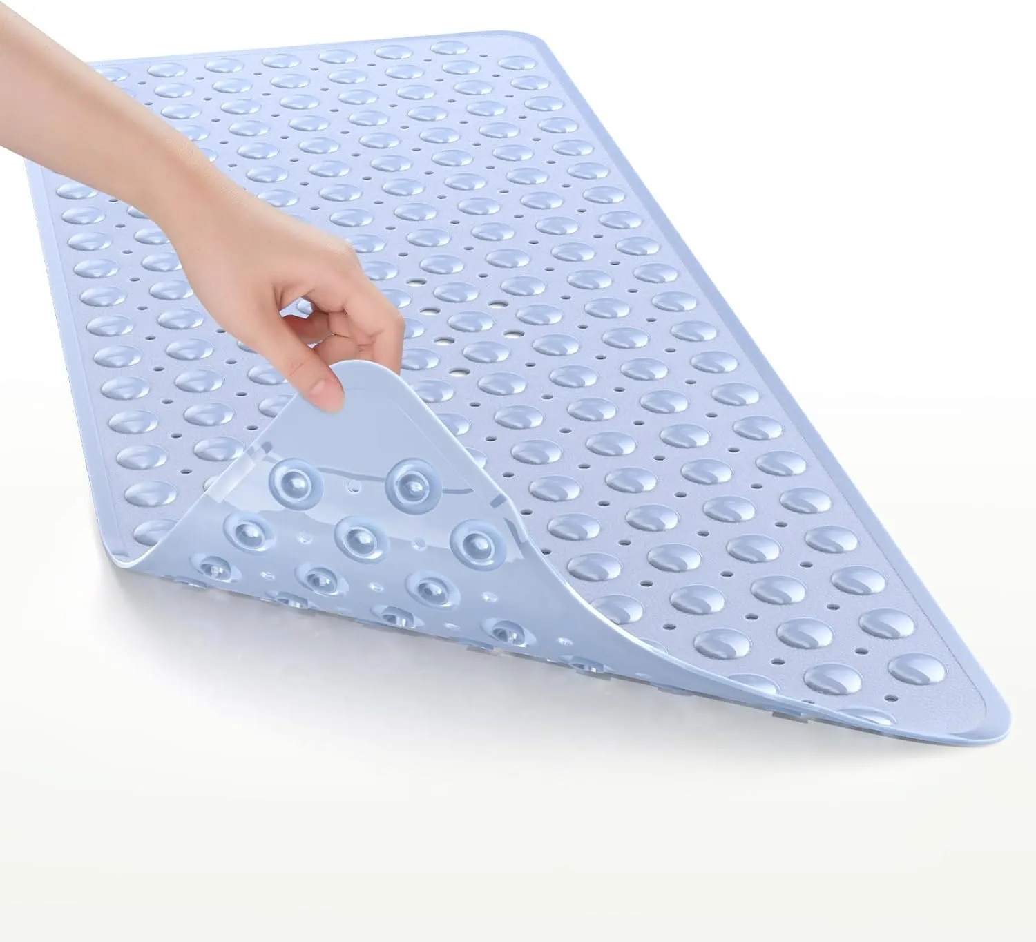 AmazerBath Shower Mat Non Slip 40 x 16 Inches, Shower Stall Mats with Suction Cups and Drain Holes, Non Slip Bath Mat for Tub for Elderly & Kids, Baby Blue