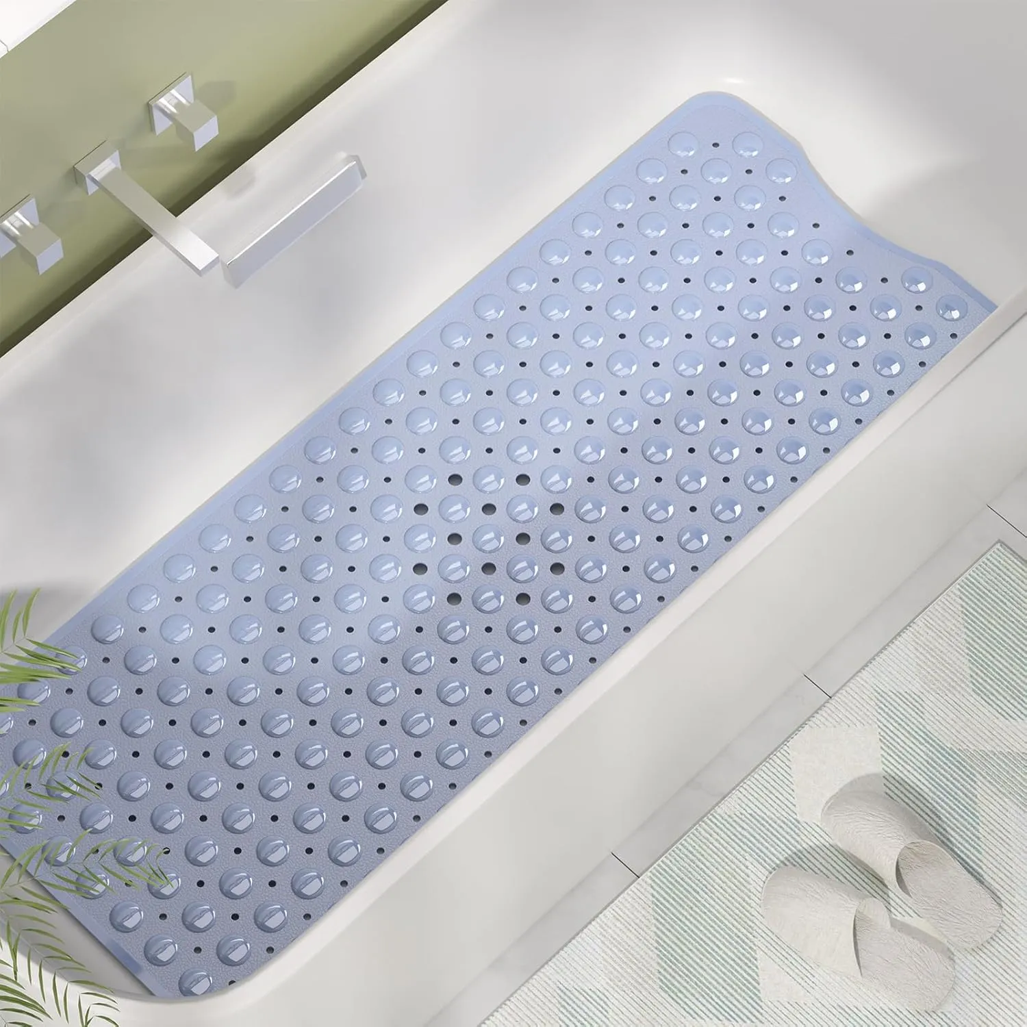 AmazerBath Shower Mat Non Slip 40 x 16 Inches, Shower Stall Mats with Suction Cups and Drain Holes, Non Slip Bath Mat for Tub for Elderly & Kids, Baby Blue