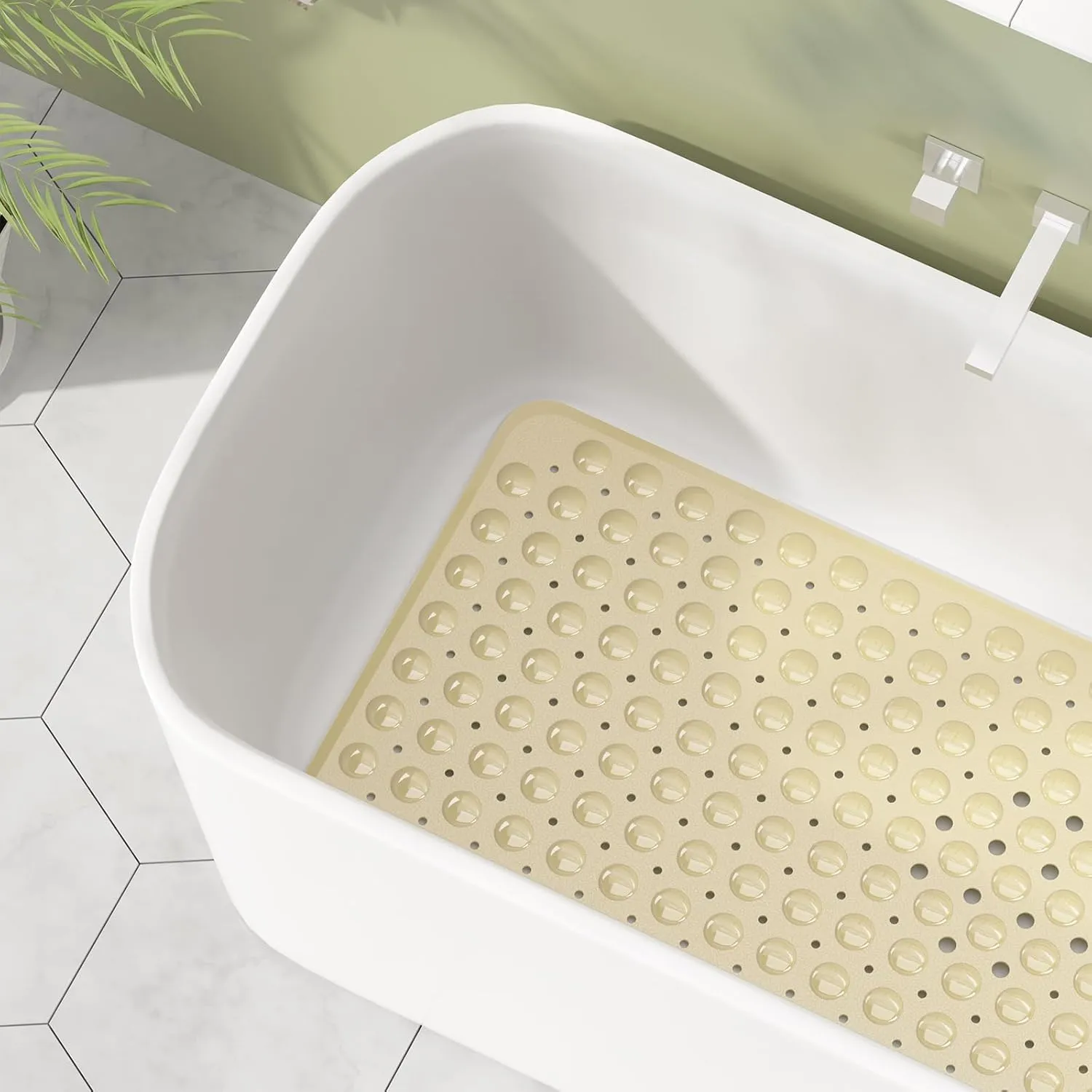 AmazerBath Shower Mat Non Slip 40 x 16 Inches, Shower Stall Mats with Suction Cups and Drain Holes, Non Slip Bath Mat for Tub for Elderly & Kids, Beige