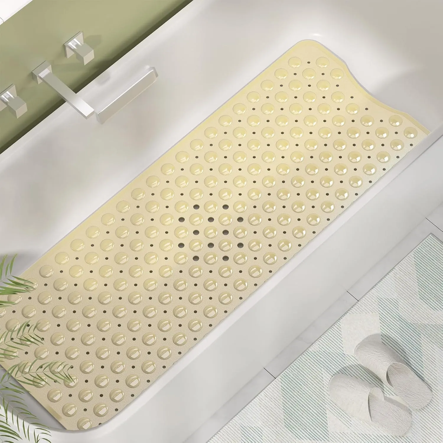 AmazerBath Shower Mat Non Slip 40 x 16 Inches, Shower Stall Mats with Suction Cups and Drain Holes, Non Slip Bath Mat for Tub for Elderly & Kids, Beige