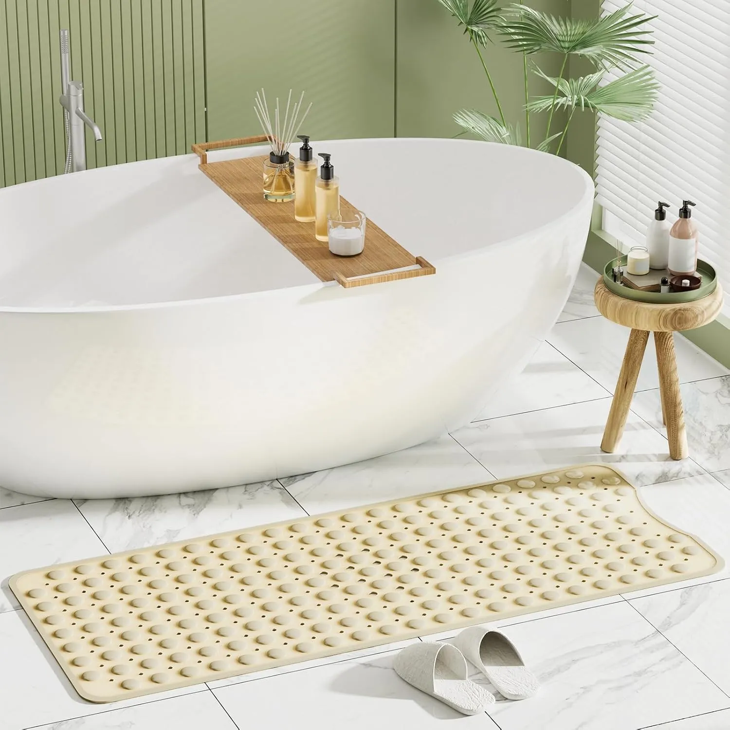 AmazerBath Shower Mat Non Slip 40 x 16 Inches, Shower Stall Mats with Suction Cups and Drain Holes, Non Slip Bath Mat for Tub for Elderly & Kids, Beige