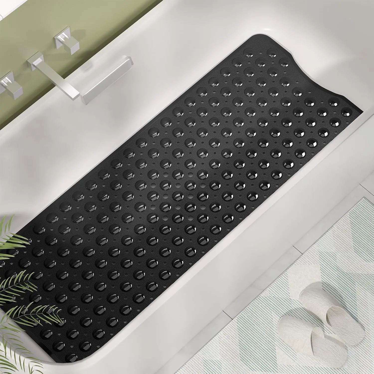 AmazerBath Shower Mat Non Slip 40 x 16 Inches, Shower Stall Mats with Suction Cups and Drain Holes, Non Slip Bath Mat for Tub for Elderly & Kids, Clear Black