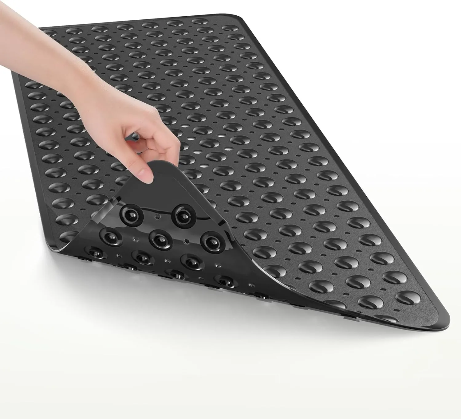 AmazerBath Shower Mat Non Slip 40 x 16 Inches, Shower Stall Mats with Suction Cups and Drain Holes, Non Slip Bath Mat for Tub for Elderly & Kids, Clear Black