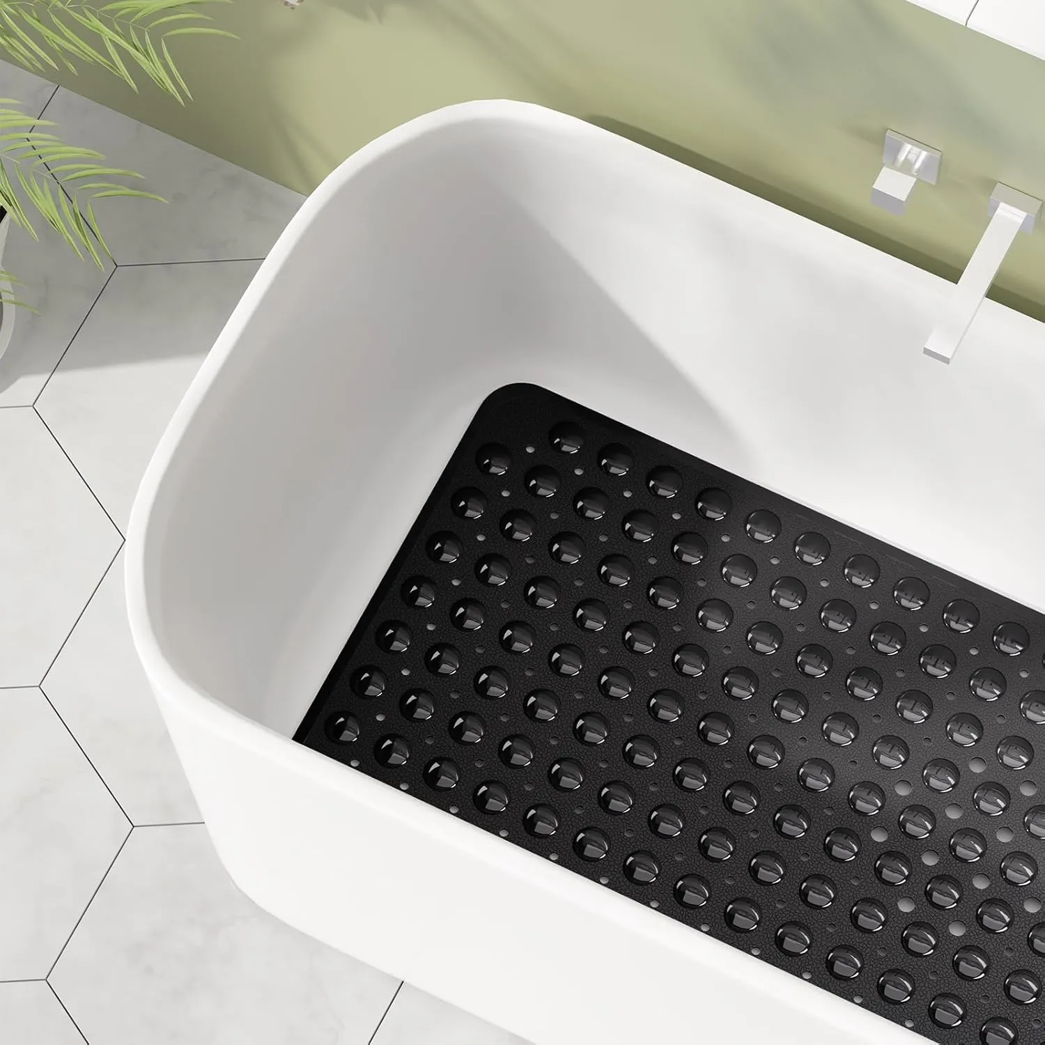 AmazerBath Shower Mat Non Slip 40 x 16 Inches, Shower Stall Mats with Suction Cups and Drain Holes, Non Slip Bath Mat for Tub for Elderly & Kids, Clear Black