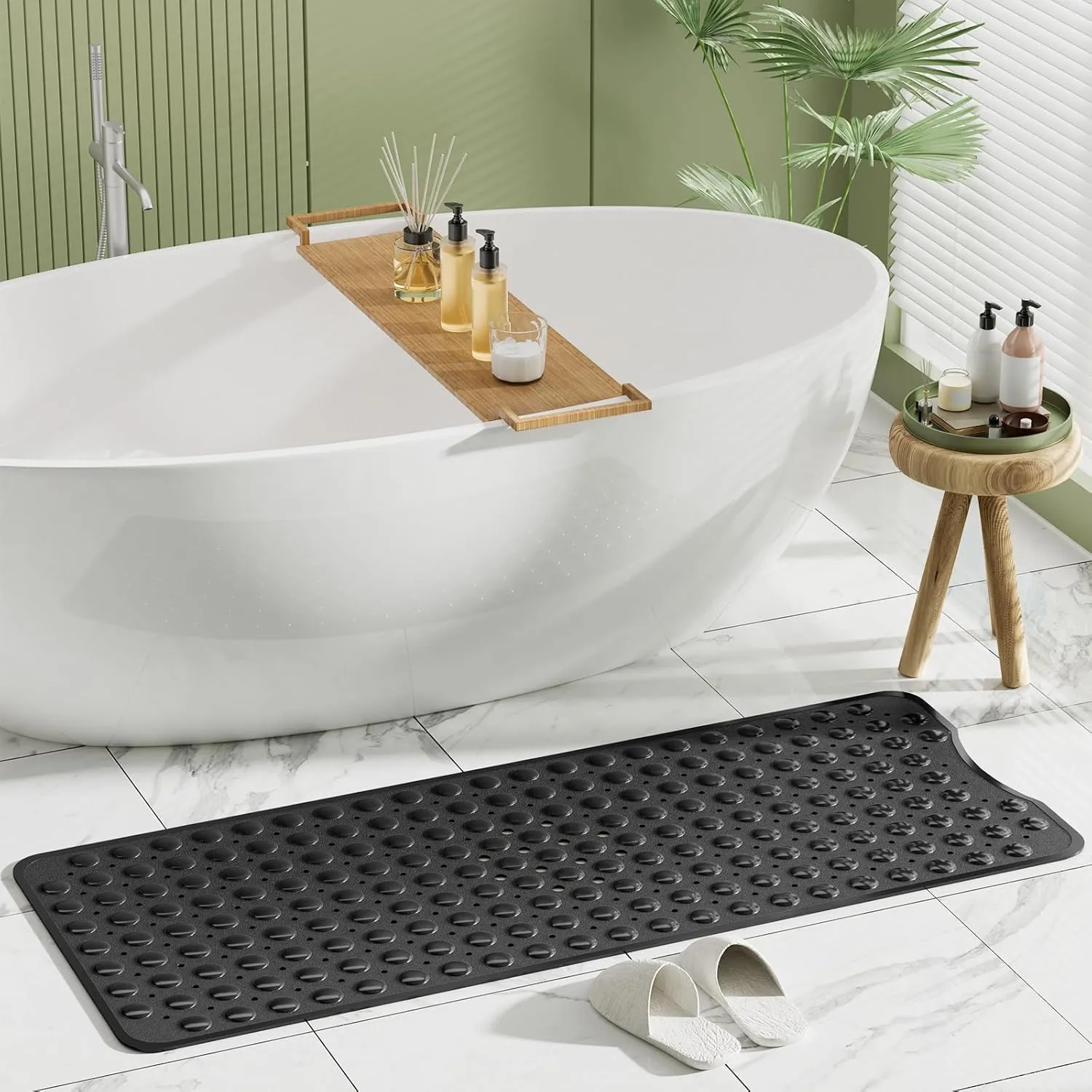 AmazerBath Shower Mat Non Slip 40 x 16 Inches, Shower Stall Mats with Suction Cups and Drain Holes, Non Slip Bath Mat for Tub for Elderly & Kids, Clear Black