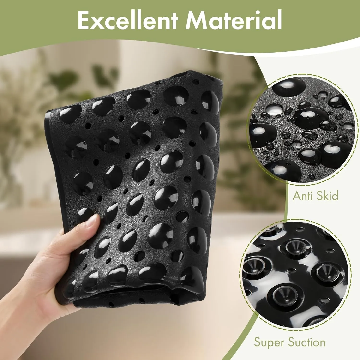 AmazerBath Shower Mat Non Slip 40 x 16 Inches, Shower Stall Mats with Suction Cups and Drain Holes, Non Slip Bath Mat for Tub for Elderly & Kids, Clear Black