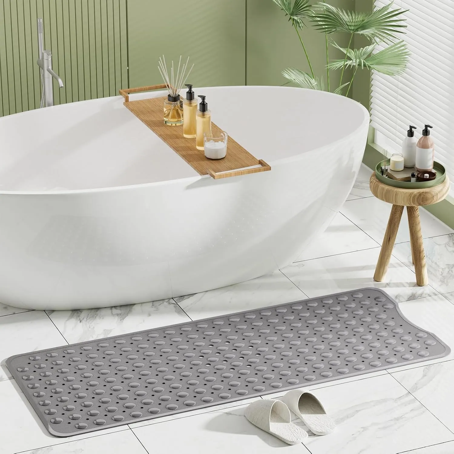 AmazerBath Shower Mat Non Slip 40 x 16 Inches, Shower Stall Mats with Suction Cups and Drain Holes, Non Slip Bath Mat for Tub for Elderly & Kids, Grey