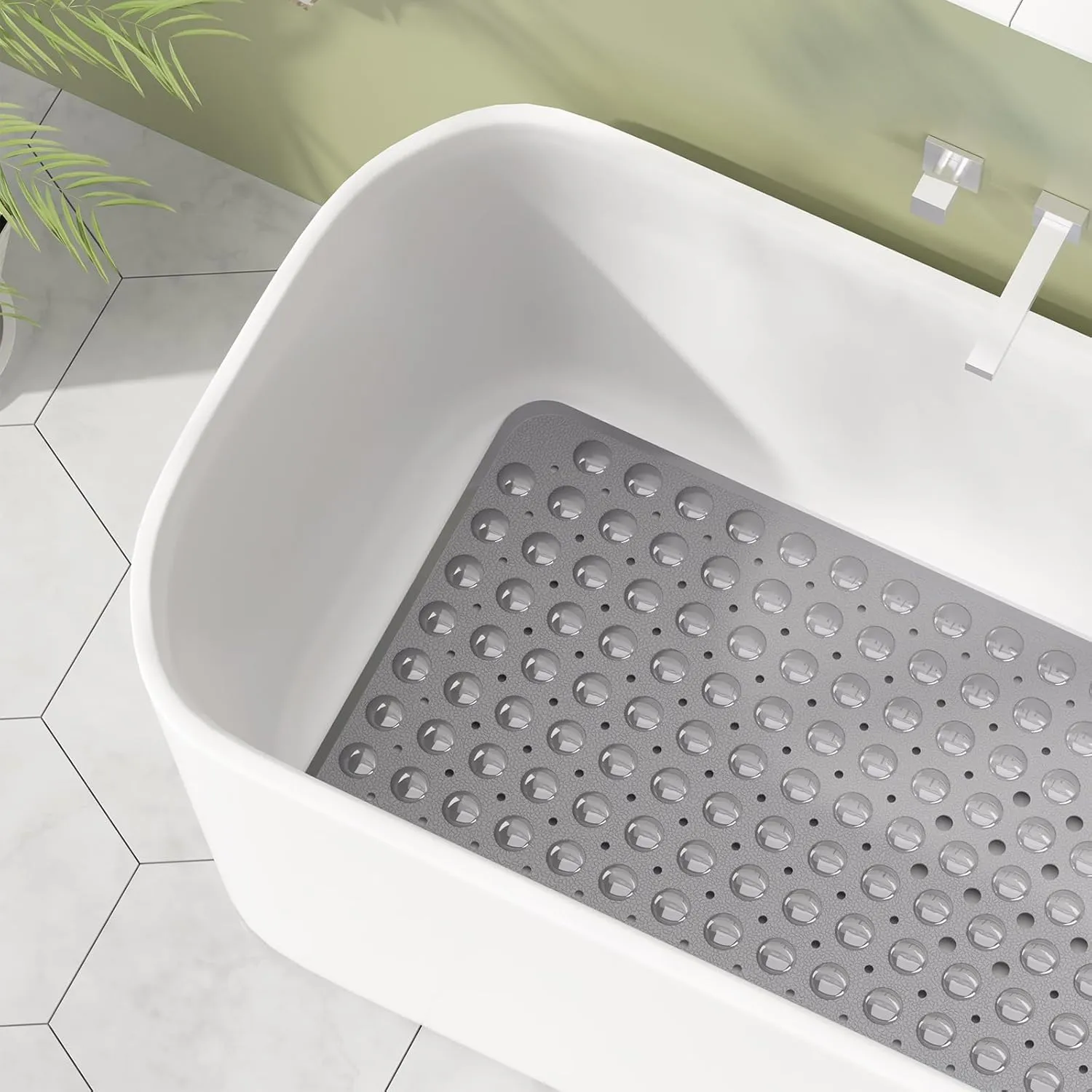 AmazerBath Shower Mat Non Slip 40 x 16 Inches, Shower Stall Mats with Suction Cups and Drain Holes, Non Slip Bath Mat for Tub for Elderly & Kids, Grey