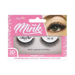 Amorus 3D Hand made Faux Mink Black Lashes #35 Nature fluffy light Reusable (12 PACK)