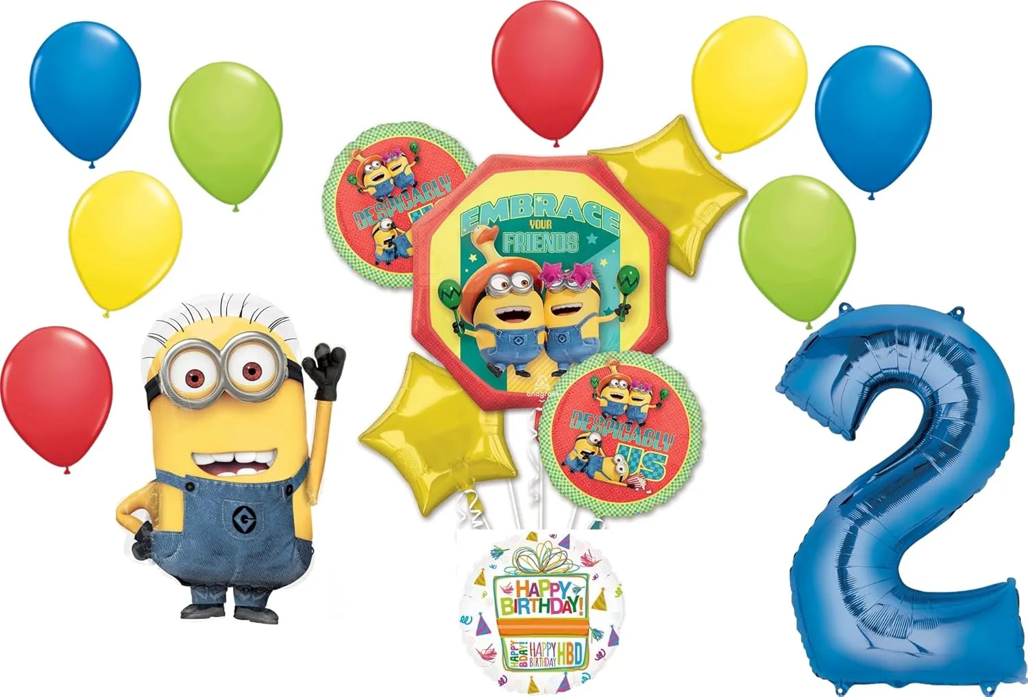 Anagram Despicable Me Minions 2nd Birthday Party Balloon Bouquet Decorations, BQ_4268