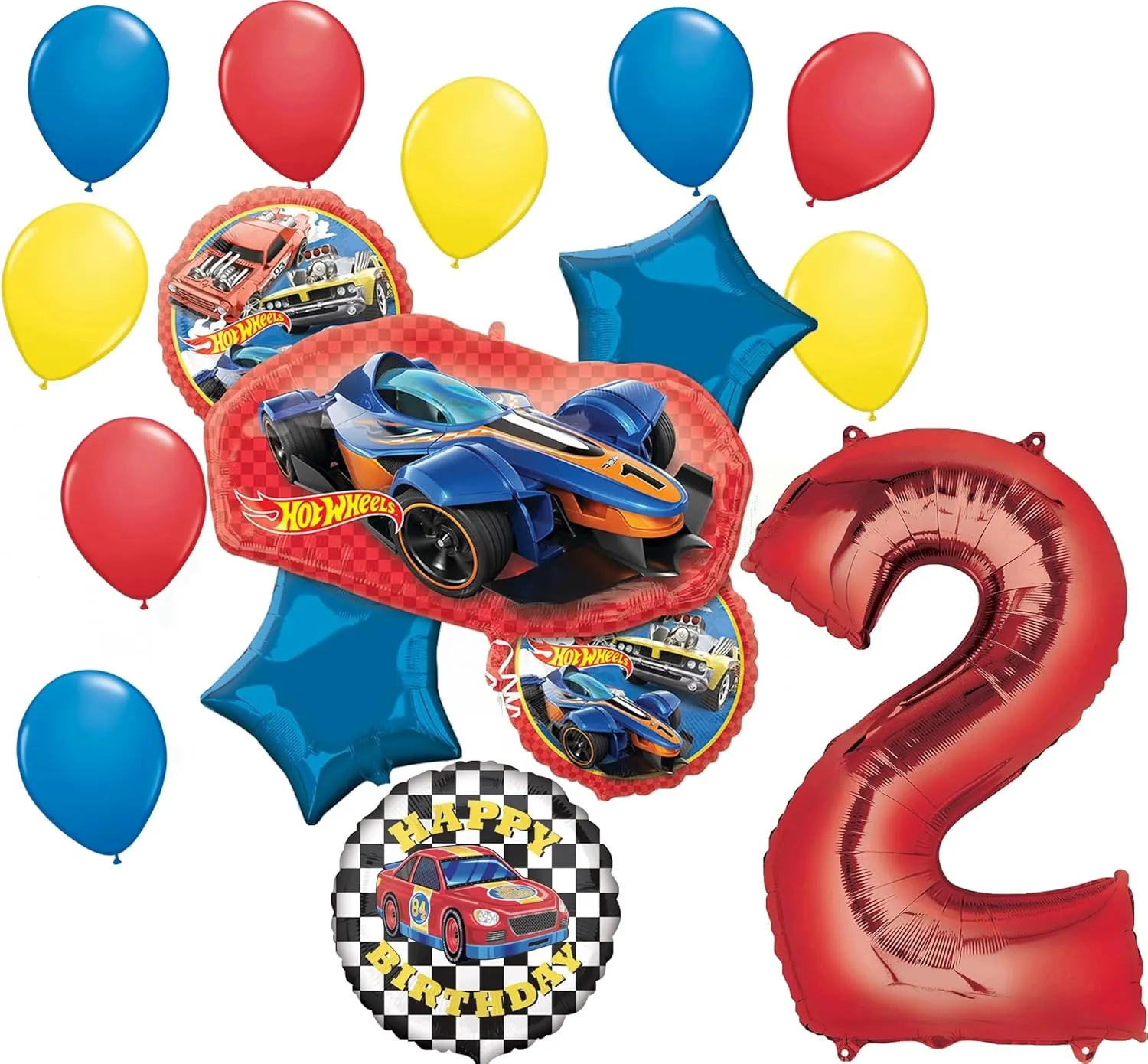 Anagram Hot Wheels Ultimate 2nd Birthday Party Balloon Bouquet Decorations, BQ_4252