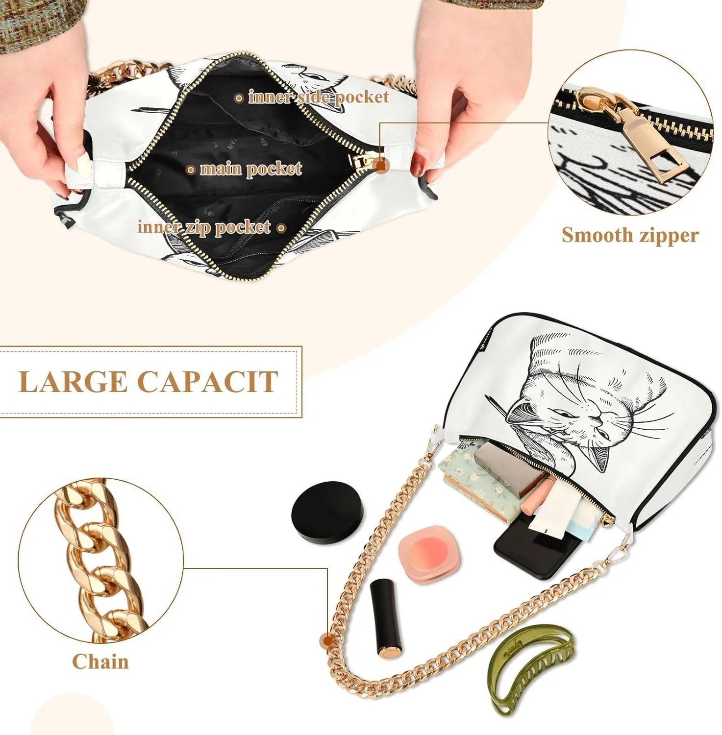 Angry Cat with Canary on Head Hand Bags for Women, Crossbody Bags