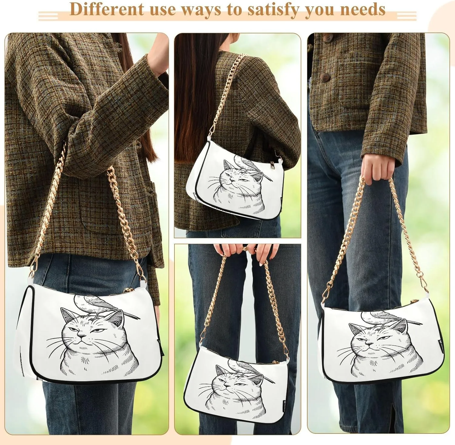 Angry Cat with Canary on Head Hand Bags for Women, Crossbody Bags