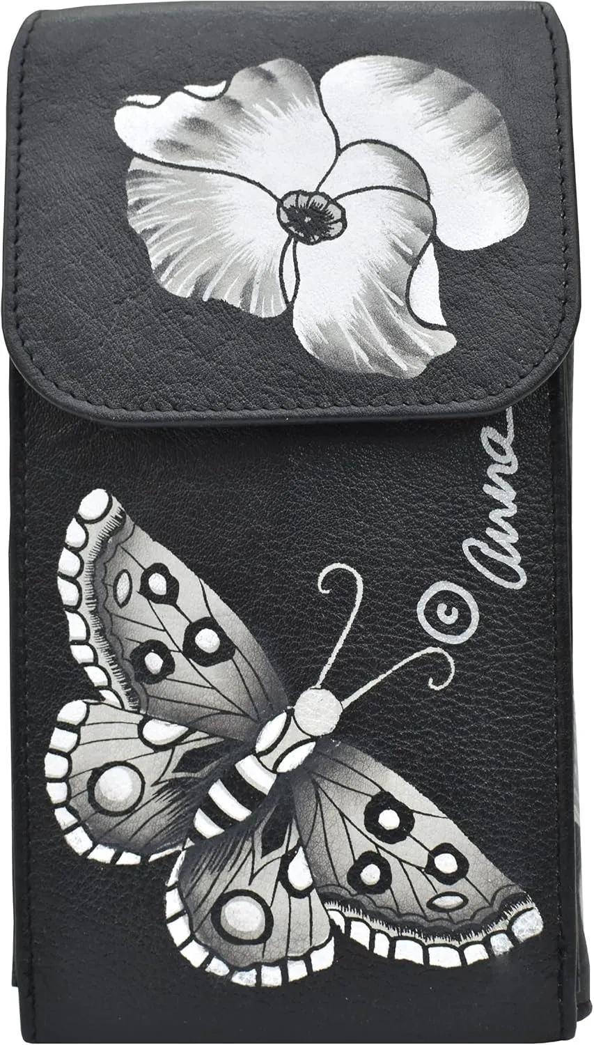 Anna by Anuchka Women's Hand-Painted Genuine Leather Phone Wallet Organizer Crossbody