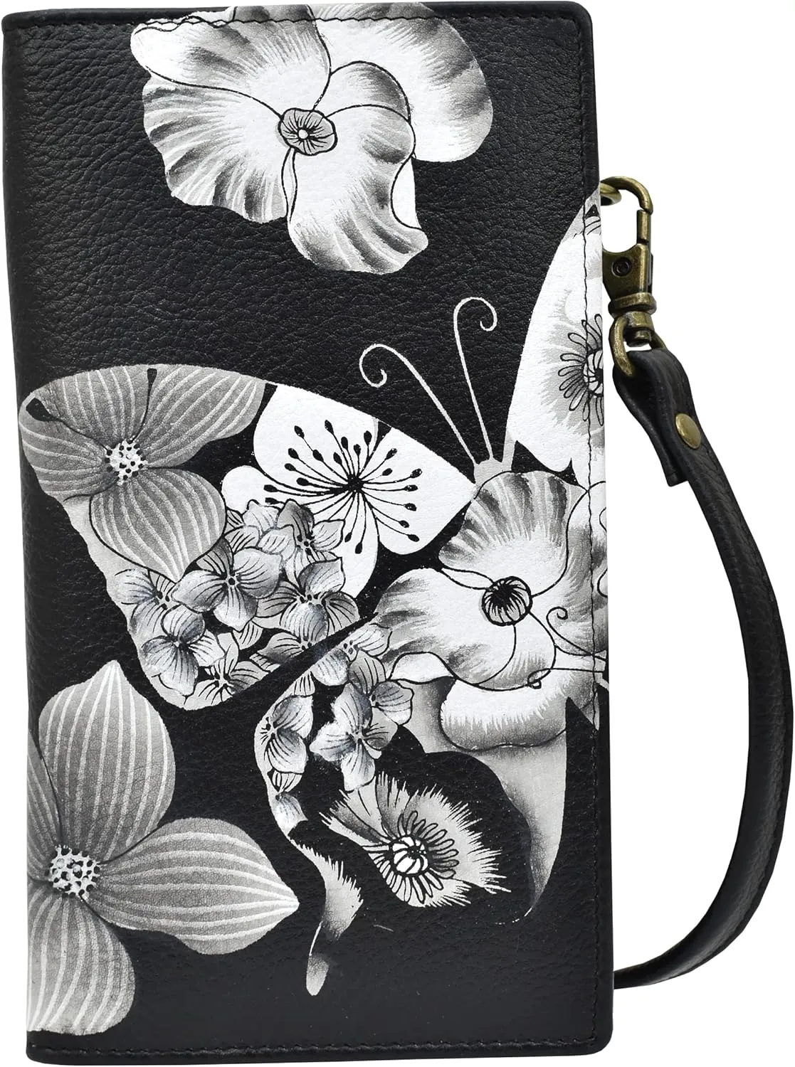 Anna by Anuchka Women's Hand-Painted Genuine Leather Phone Wallet Organizer Crossbody