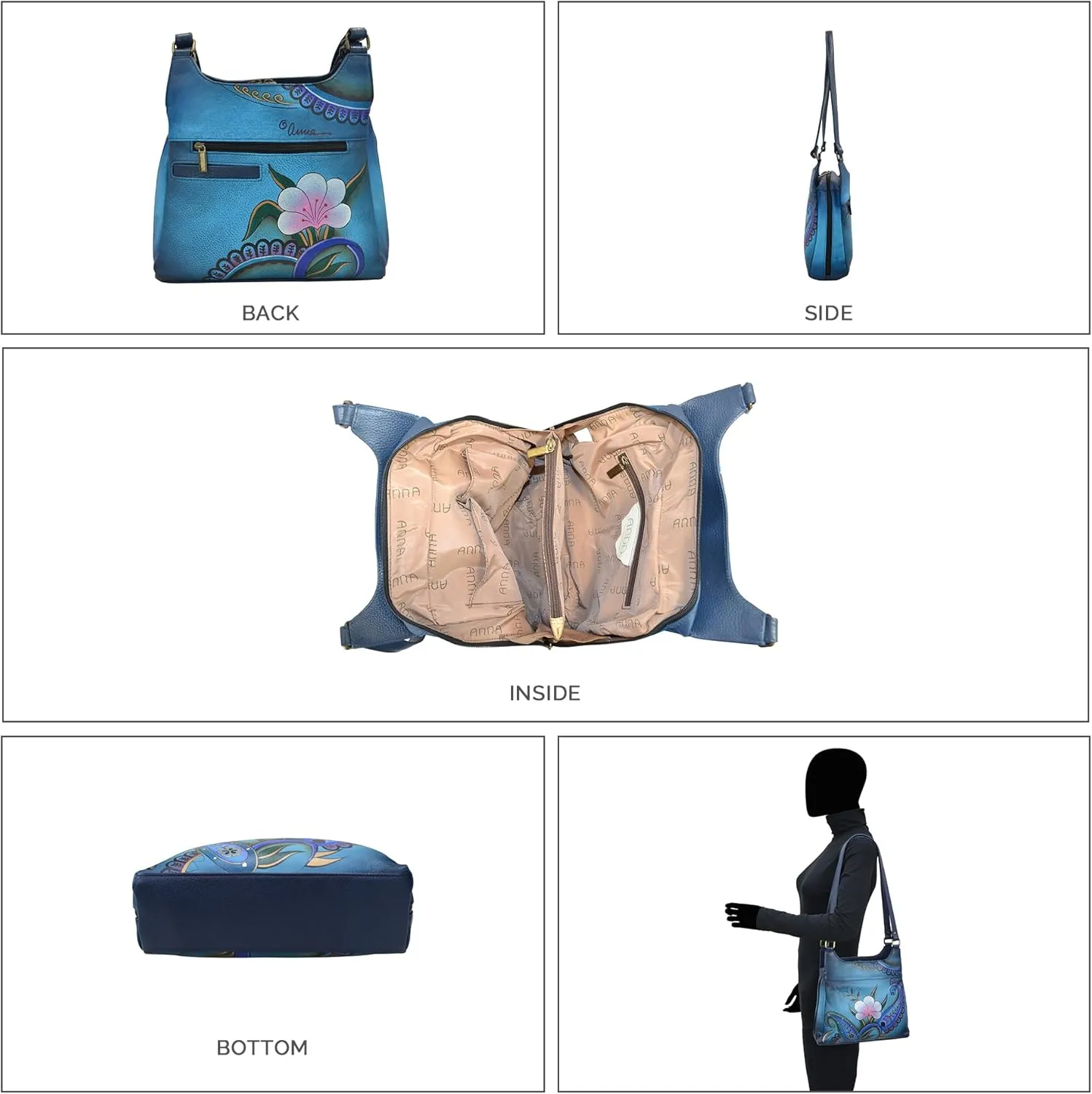 Anna by Anuschka Hand-Painted Original Artwork, Genuine Leather - Triple Compartment Satchel
