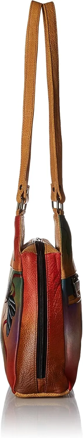 Anna by Anuschka Women Hand Painted Leather Triple Compartment Satchel