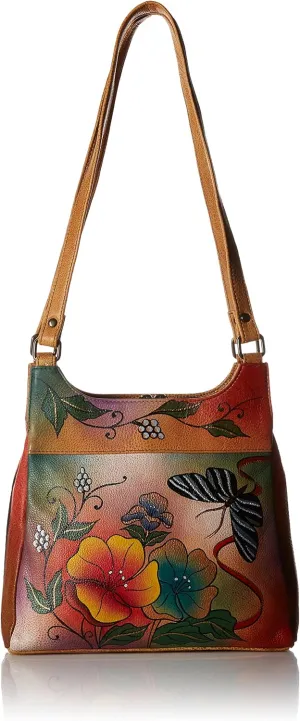 Anna by Anuschka Women Hand Painted Leather Triple Compartment Satchel