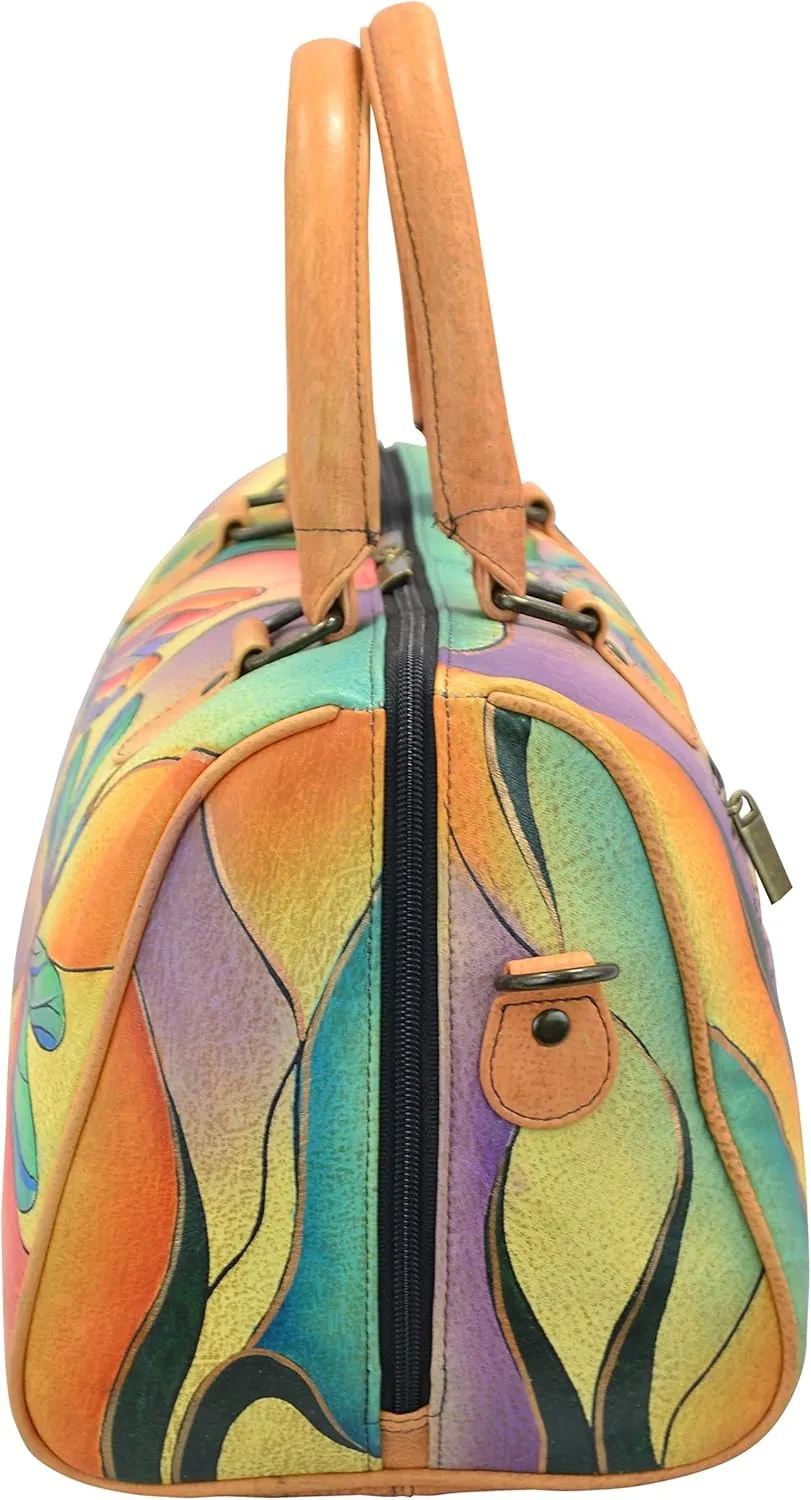 Anna by Anuschka Women's Genuine Leather Satchel | Zip Around | Hand-Painted Original Artwork
