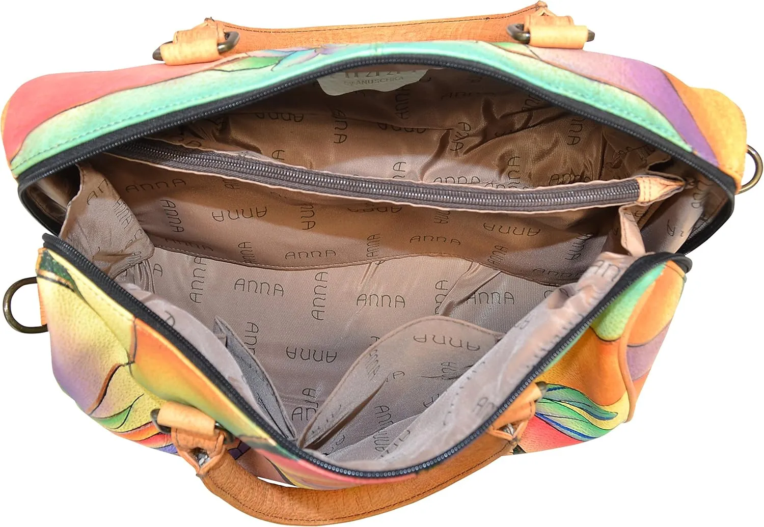 Anna by Anuschka Women's Genuine Leather Satchel | Zip Around | Hand-Painted Original Artwork