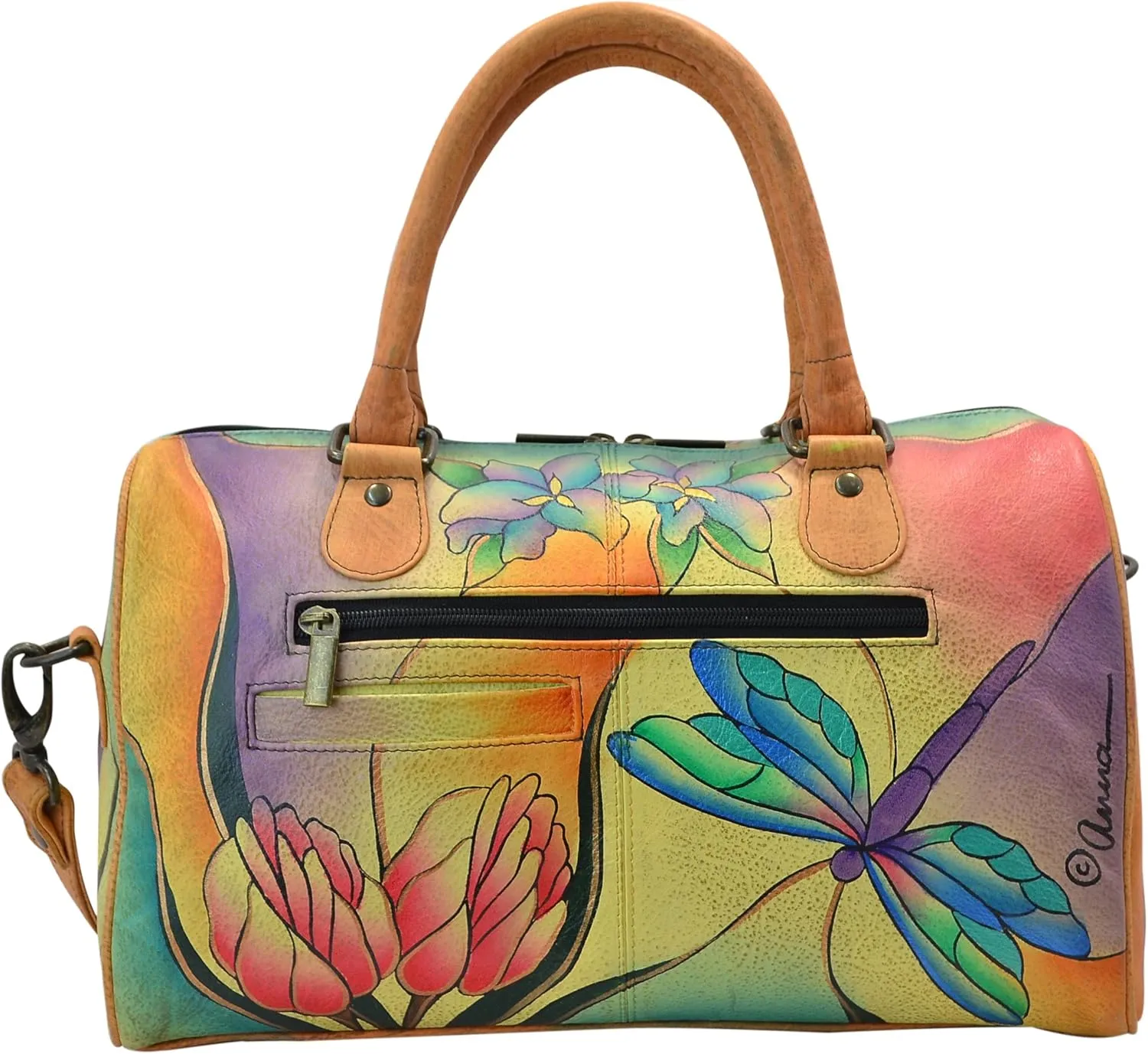 Anna by Anuschka Women's Genuine Leather Satchel | Zip Around | Hand-Painted Original Artwork