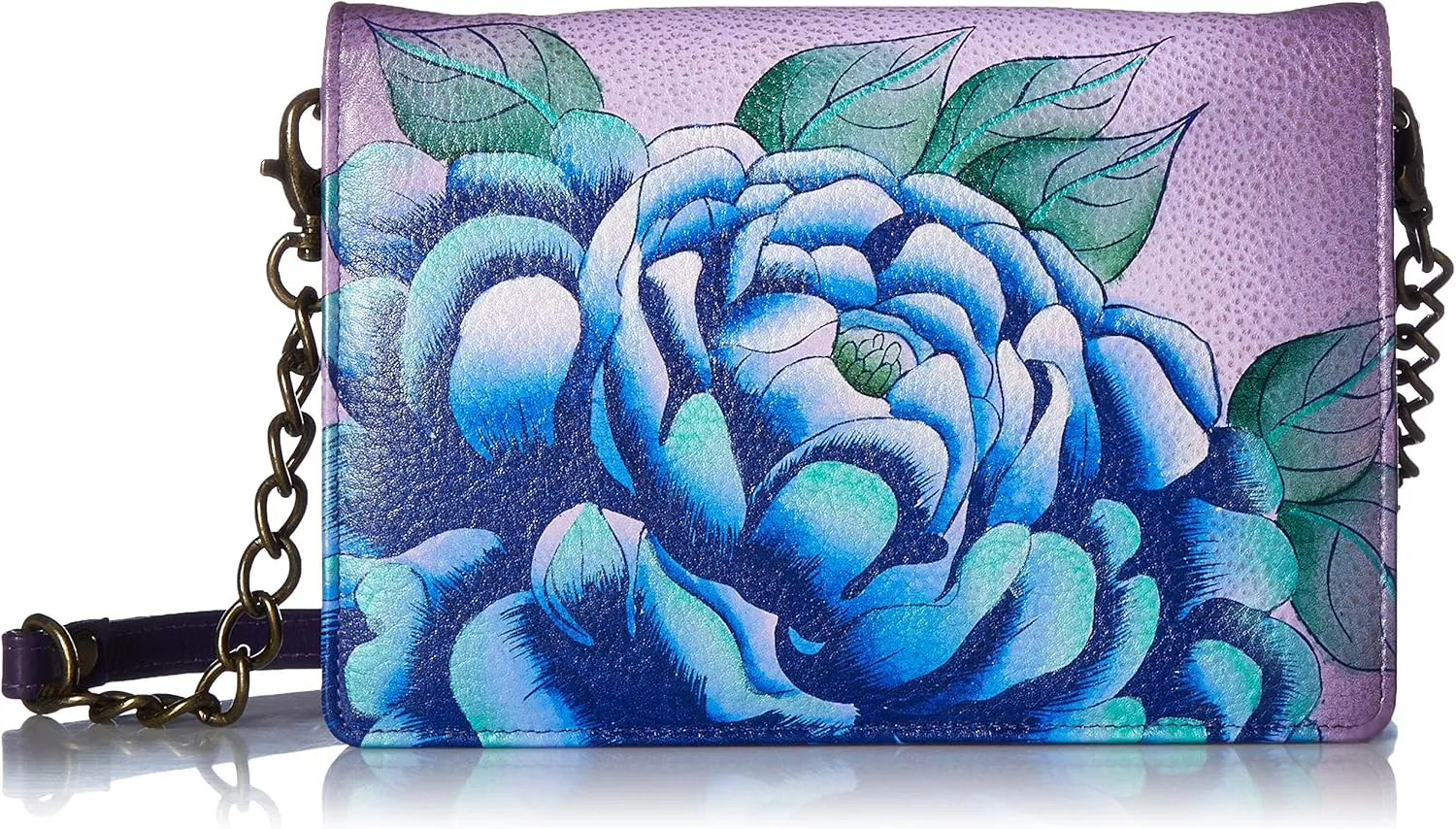 Anna by Anuschka Women's Hand-Painted Genuine Leather Flap Organizer Wallet - Precious Peony Eggplant