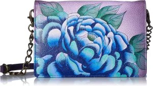Anna by Anuschka Women's Hand-Painted Genuine Leather Flap Organizer Wallet - Precious Peony Eggplant