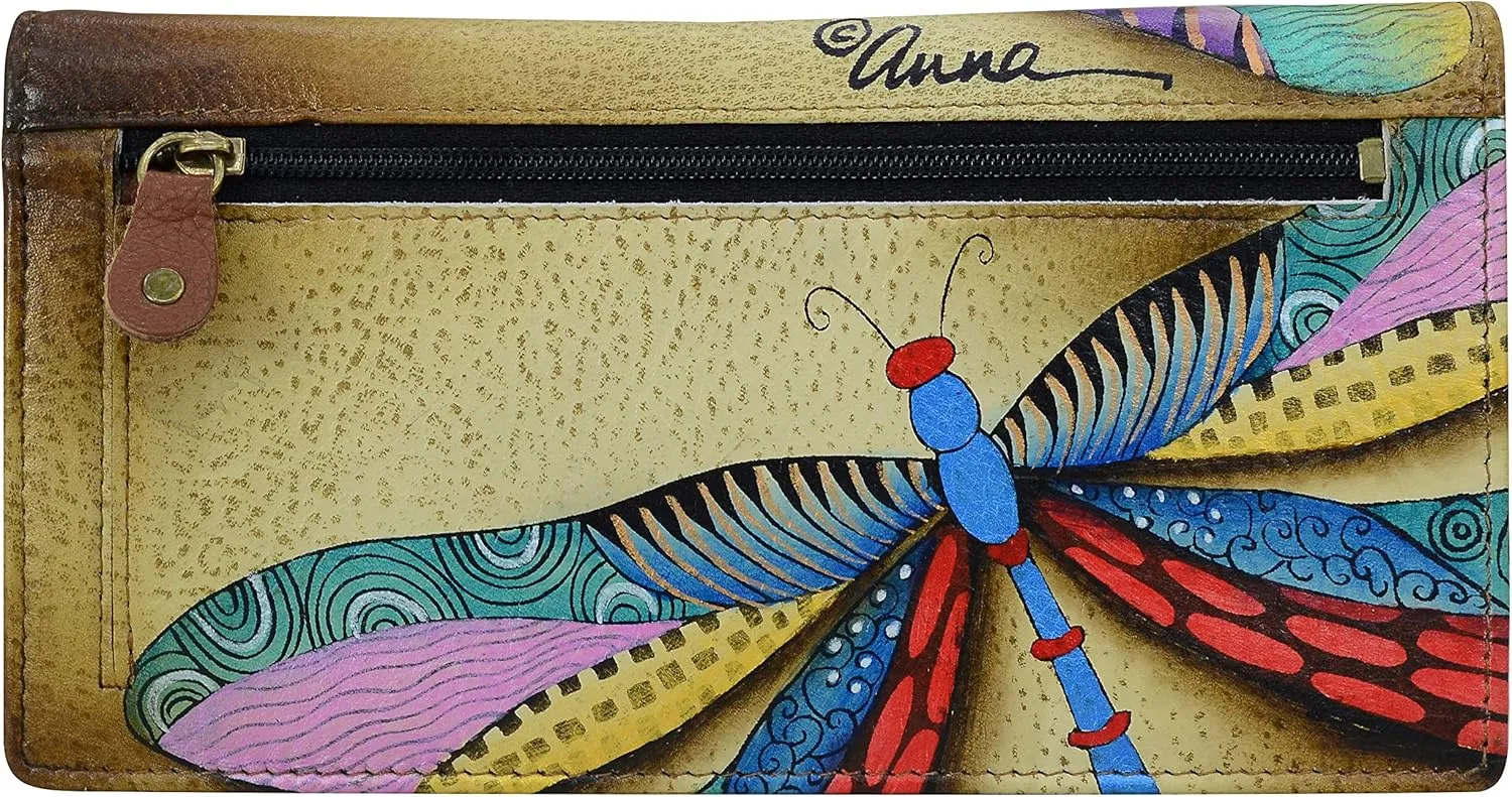 Anna by Anuschka Women's Hand Painted Leather Clutch Wallet-Precious Peony Eggplant