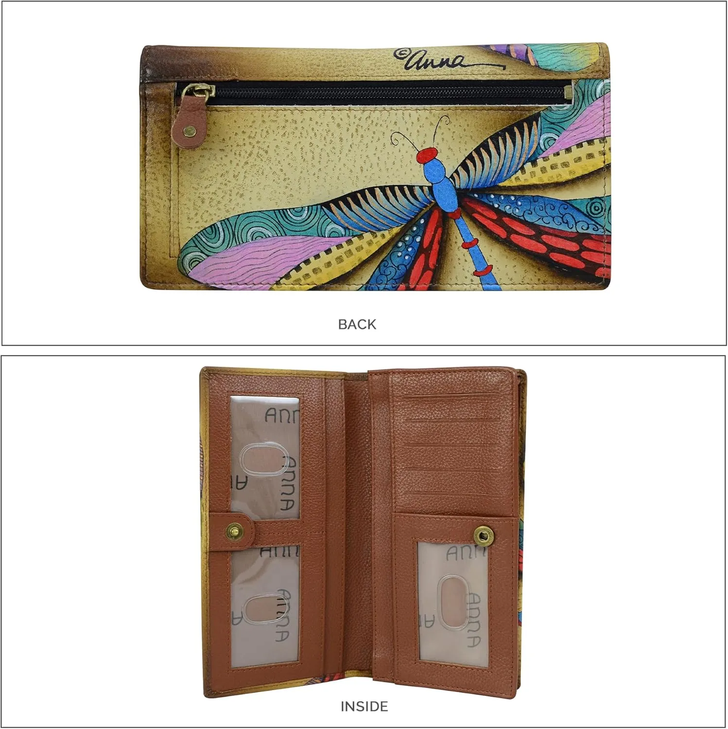 Anna by Anuschka Women's Hand Painted Leather Clutch Wallet-Precious Peony Eggplant