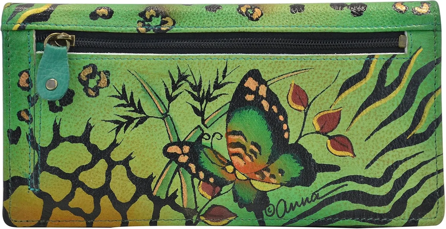 Anna by Anuschka Women's Hand Painted Leather Clutch Wallet-Precious Peony Eggplant