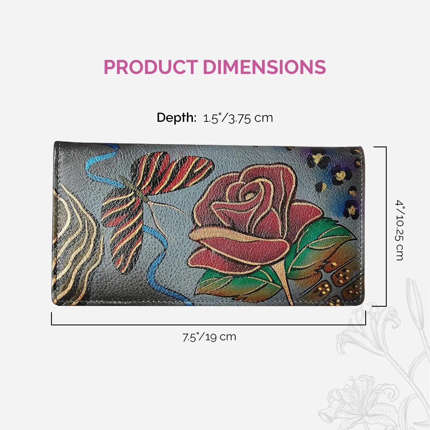 Anna by Anuschka Women's Hand Painted Leather Clutch Wallet-Precious Peony Eggplant