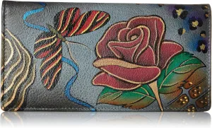 Anna by Anuschka Women's Hand Painted Leather Clutch Wallet-Precious Peony Eggplant