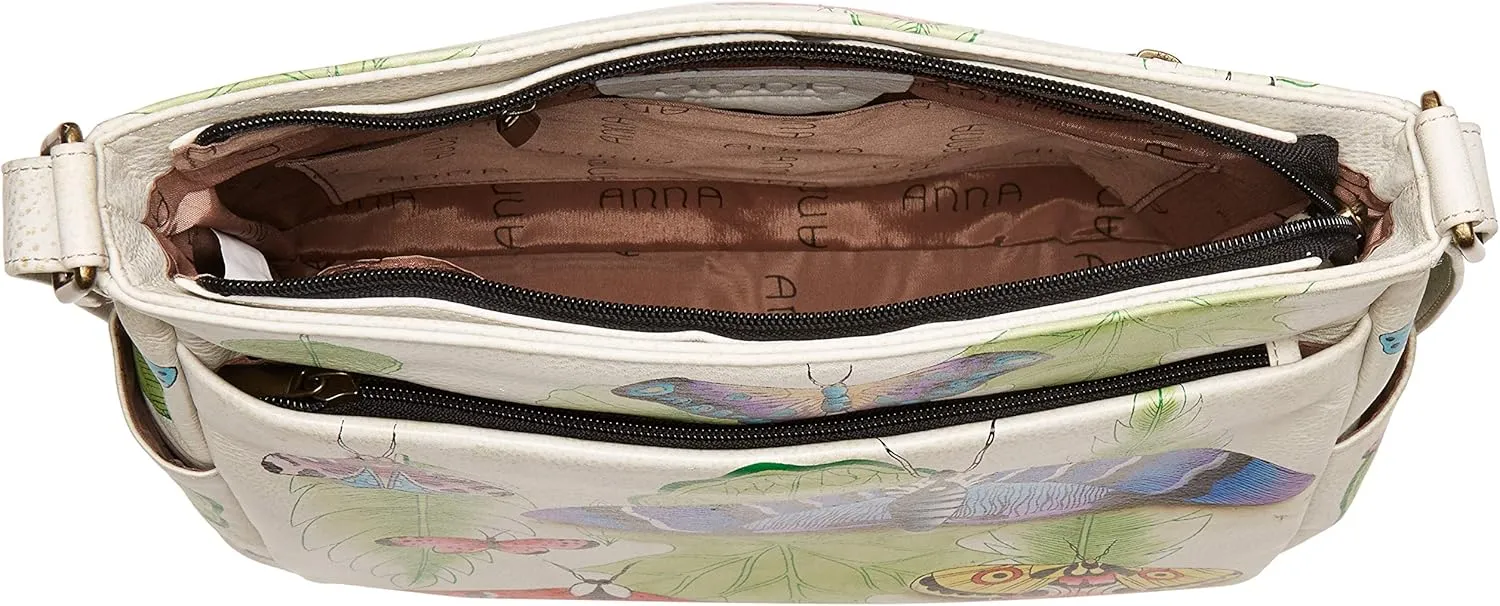 Anna by Anuschka Women's Hand-Painted Leather Crossbody with Side Pockets