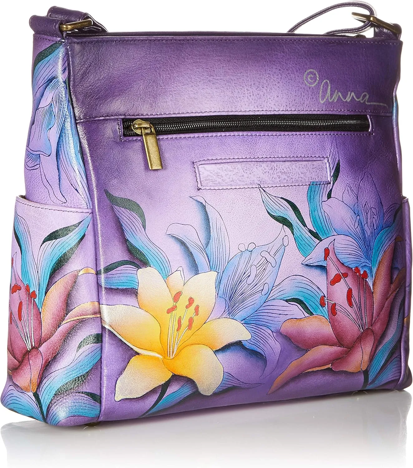 Anna by Anuschka Women's Hand-Painted Leather Crossbody with Side Pockets