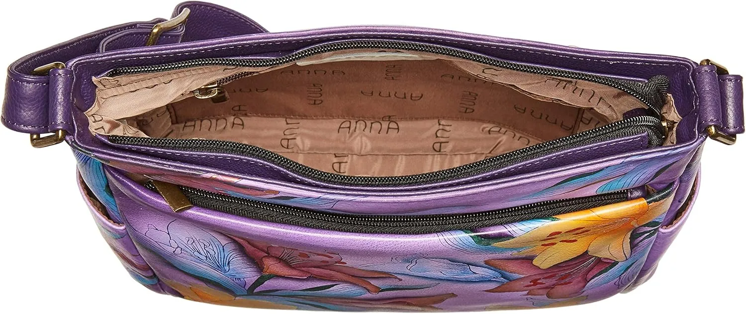 Anna by Anuschka Women's Hand-Painted Leather Crossbody with Side Pockets