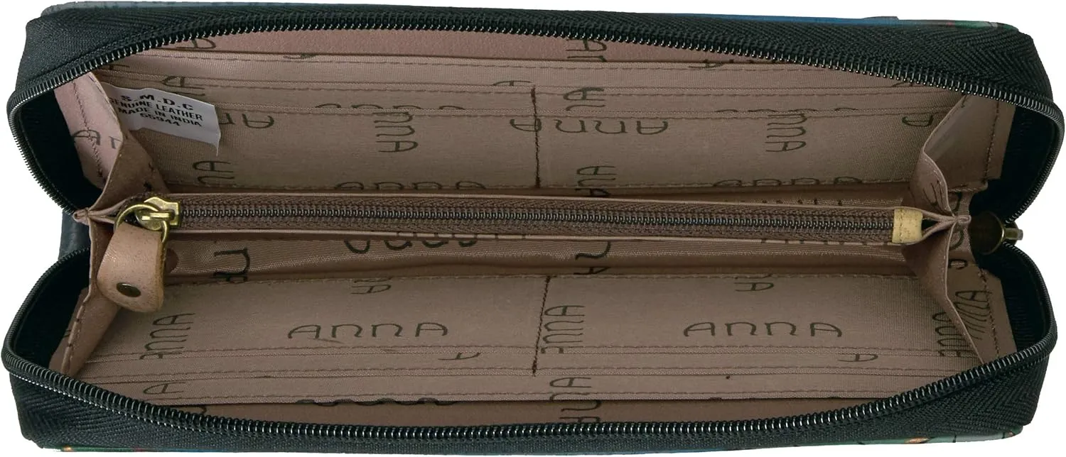 Anna by Anuschka Women's Hand Painted Leather Zip-Around Clutch Wallet