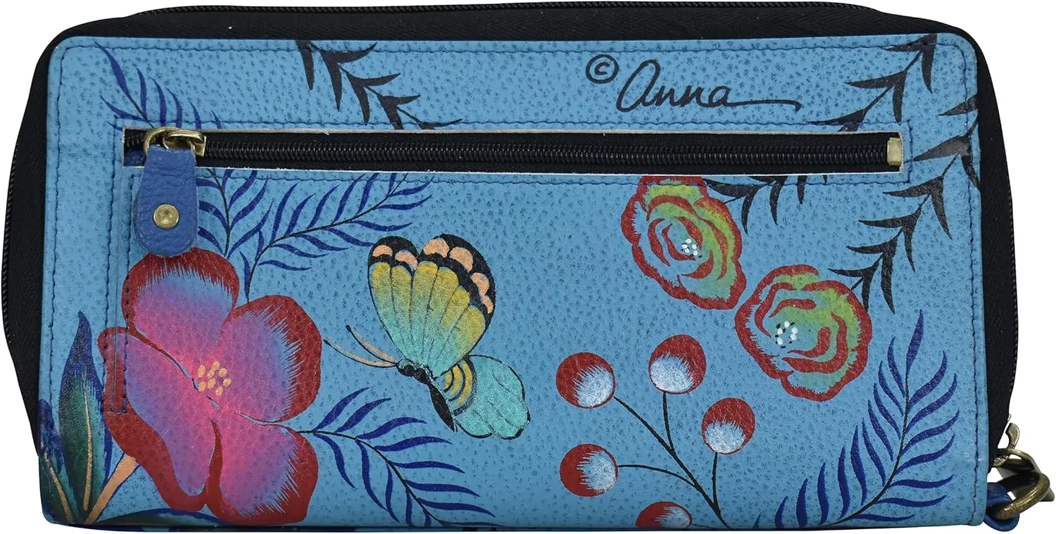 Anna by Anuschka Women's Hand Painted Leather Zip-Around Clutch Wallet
