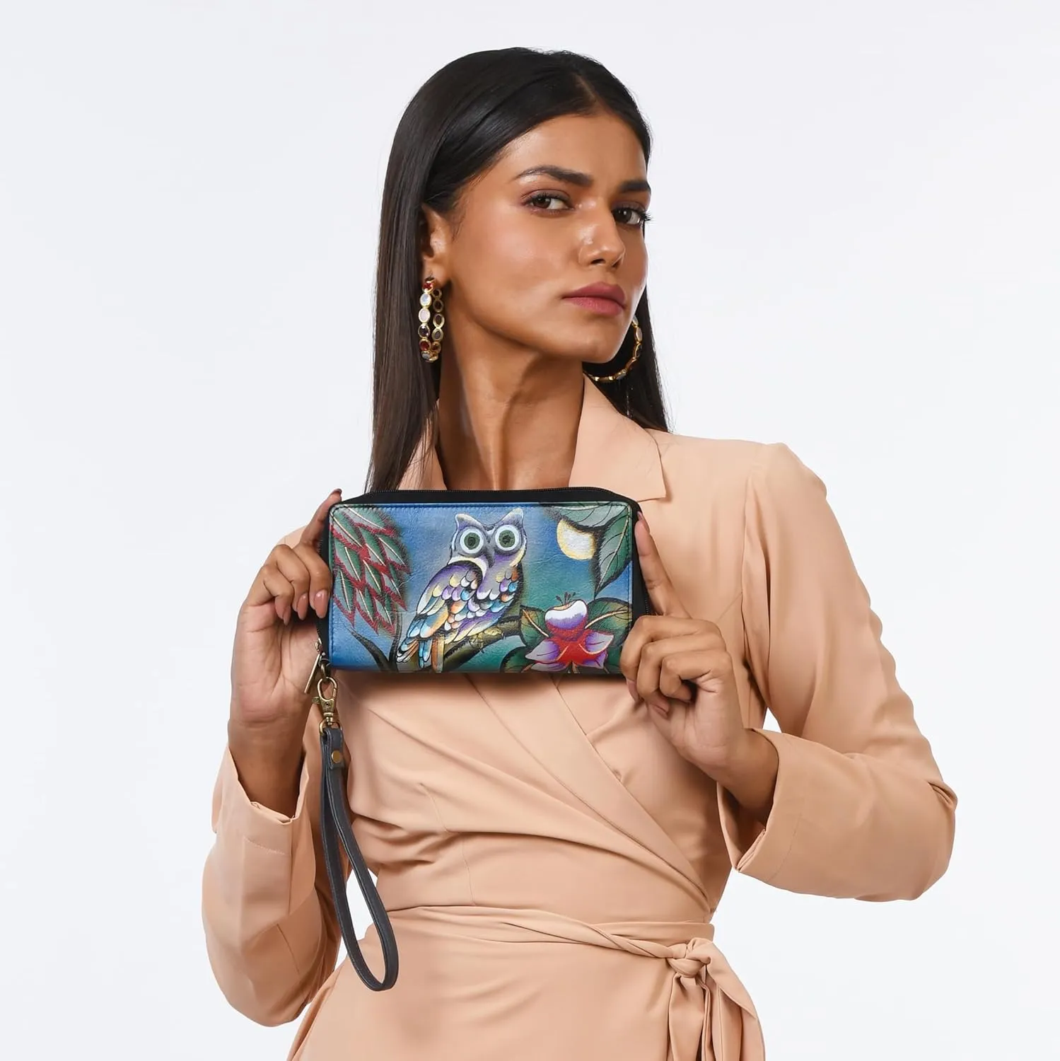 Anna by Anuschka Women's Hand Painted Leather Zip-Around Clutch Wallet