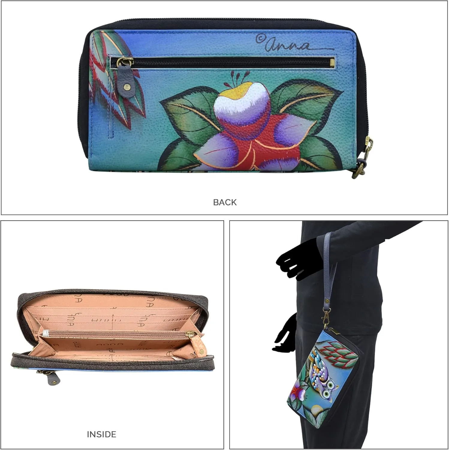 Anna by Anuschka Women's Hand Painted Leather Zip-Around Clutch Wallet